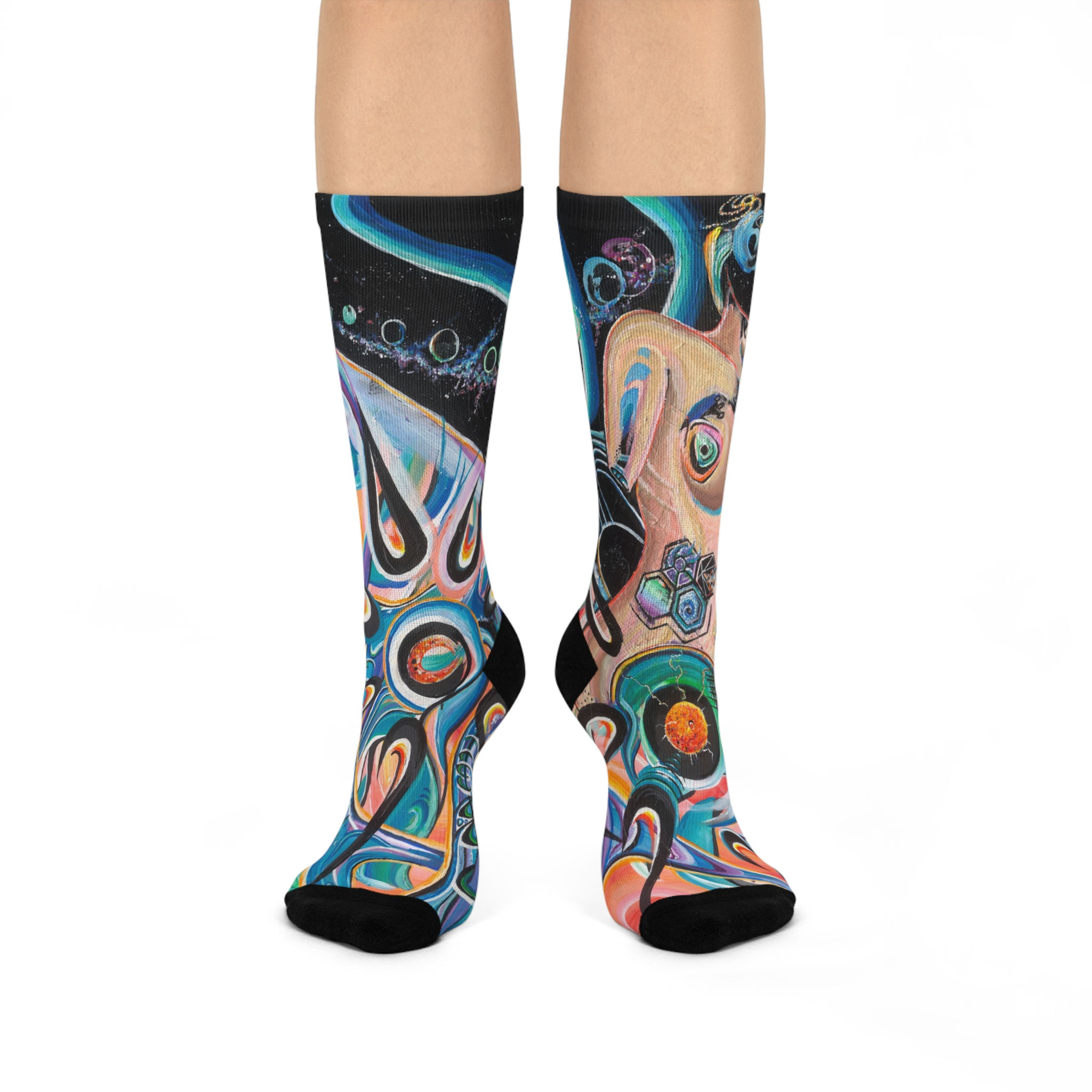 Stardust Cosmic Socks, Original Space Art, Psychedelic Crew Socks for Women Men