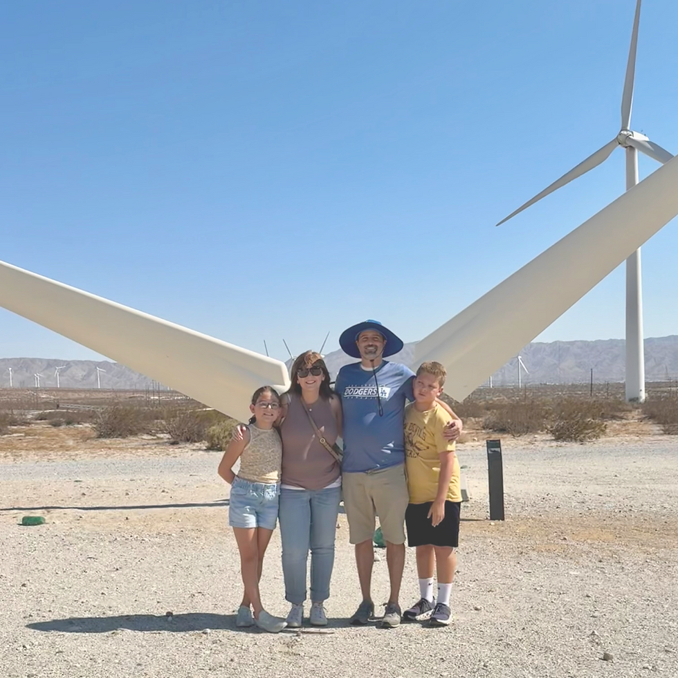 Our family in front of the Palm Springs Windmills