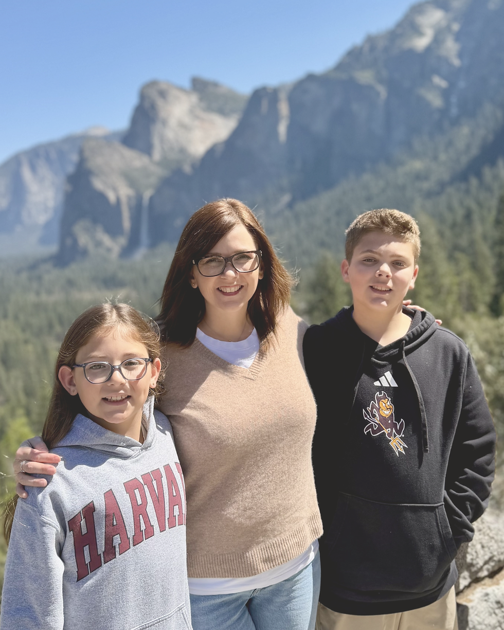 Mother with two children outdoors in Yosemite, representing everyday motherhood and intentional family life