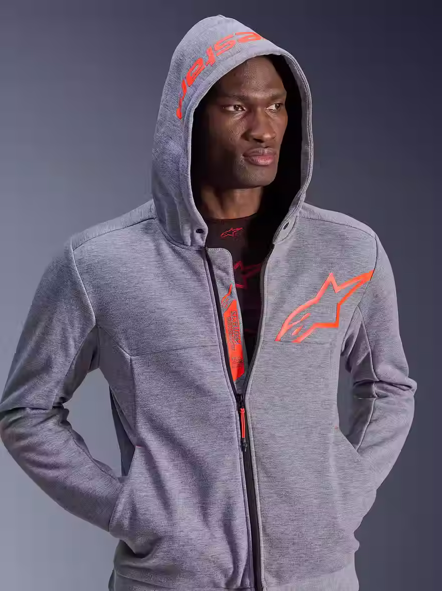 HOODIE ALPINESTARS CHROME V2 SPORT GRIS HEATHER ROUGE FLUO