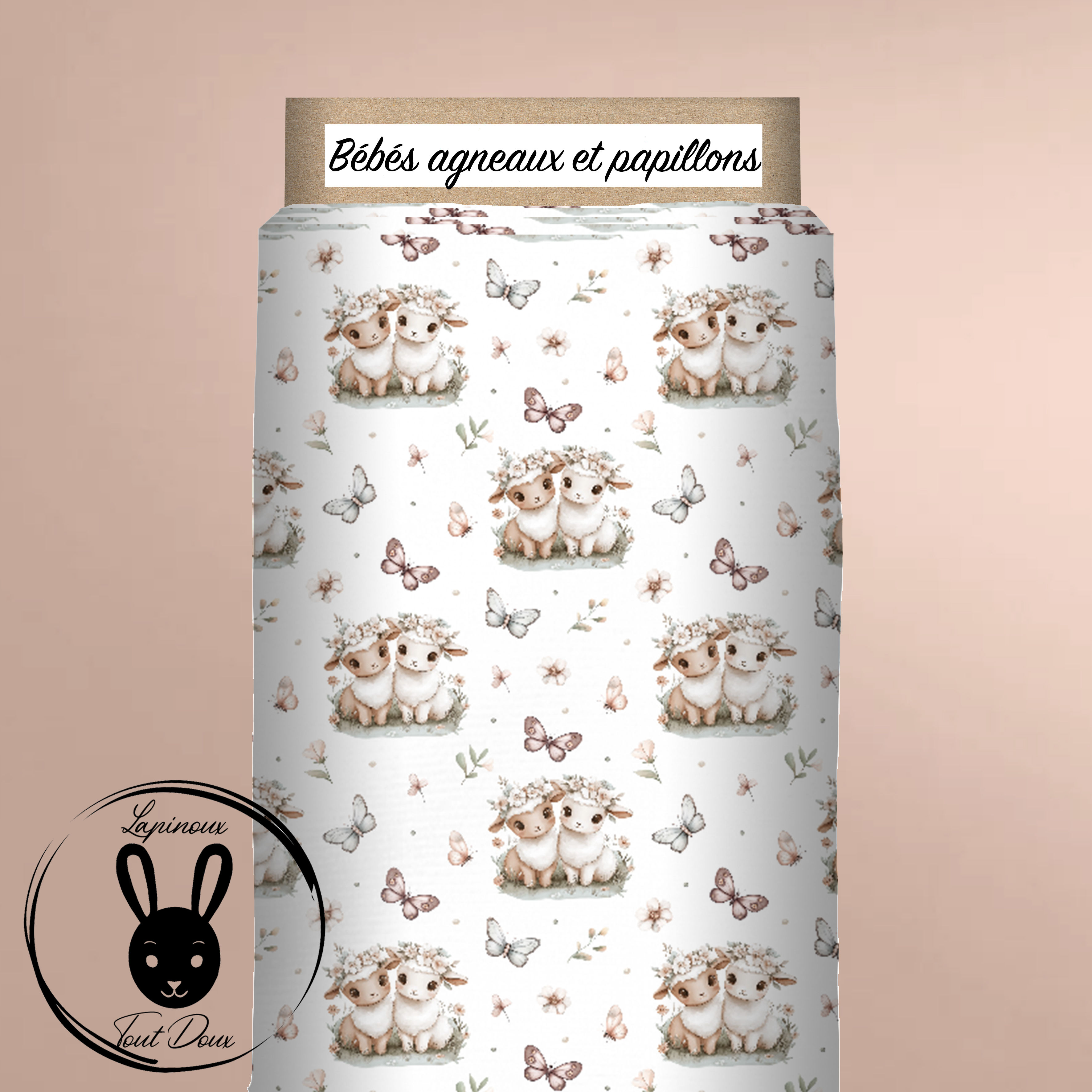 Tissu premium Bébés agneaux et papillons au mètre