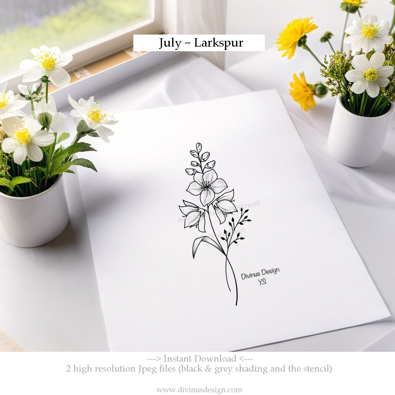 July Birth Flower Tattoo Design, Larkspur Birth Flower Tattoo - Minimalist