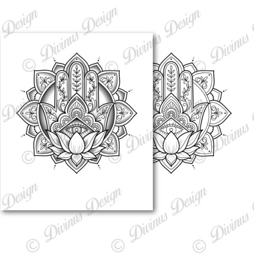 Thumbnail: Hand of Fatima Mandala Lotus Tattoo Design and Stencil | Digital Download