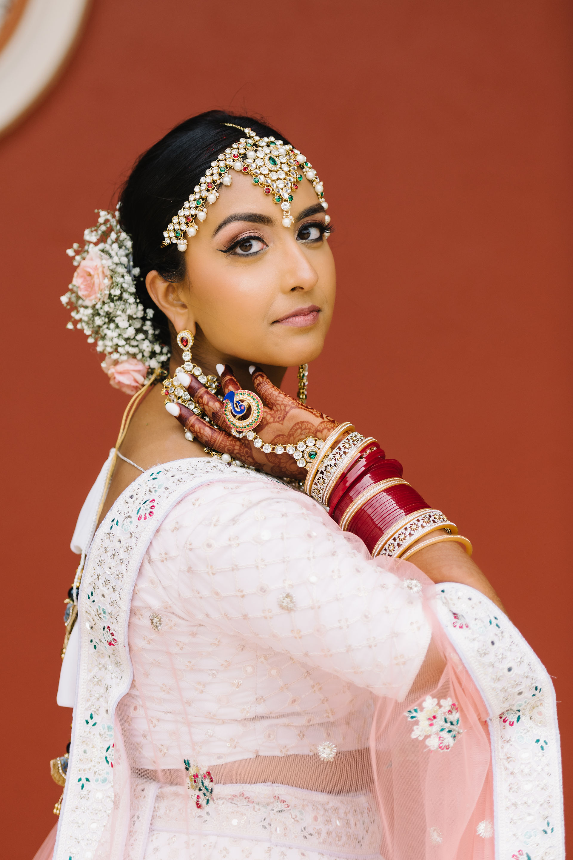 Close up of Indian bride at Stoney Ridge Villa wedding venue in Azle Texas