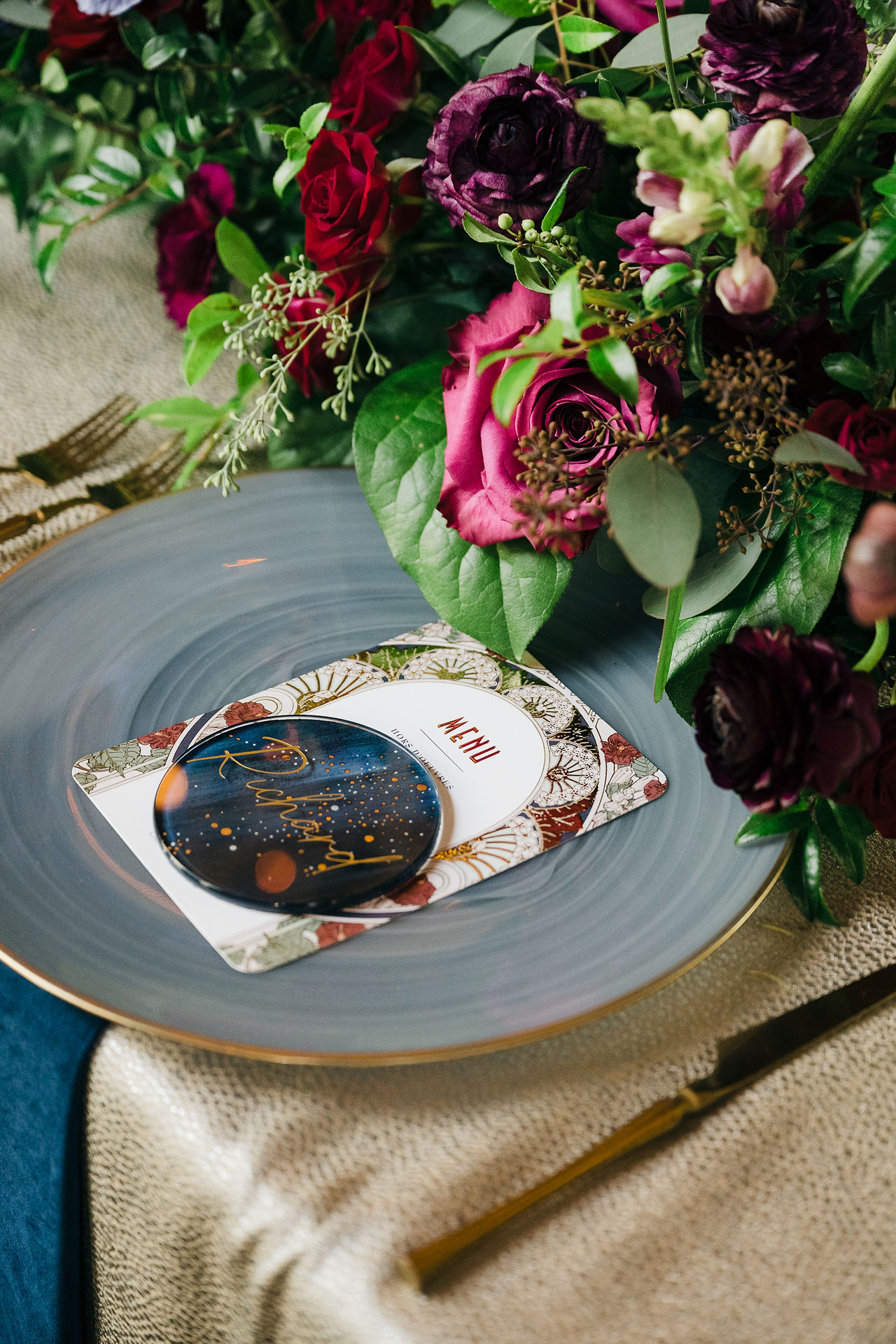 Wedding place setting detail Braun Manor reception Denison Texas.