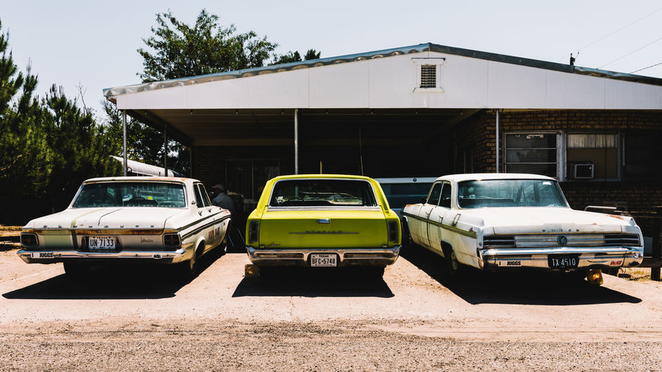 3 Vintage Cars in Marfa Texas