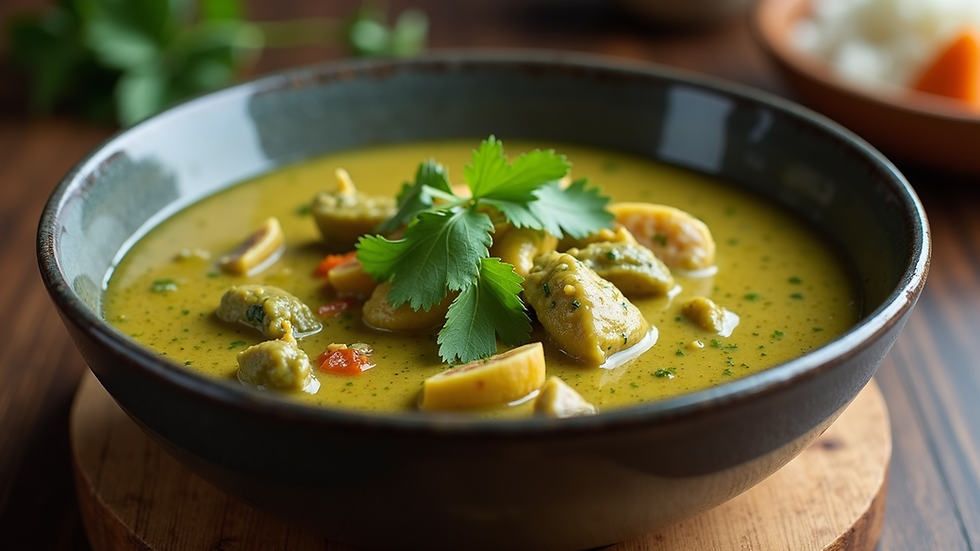 High angle view of a bowl of Thai green curry