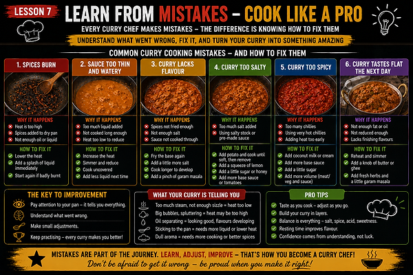 "Curry Academy lesson showing how to recognise cooking mistakes, adjust heat control and improve BIR curry techniques"