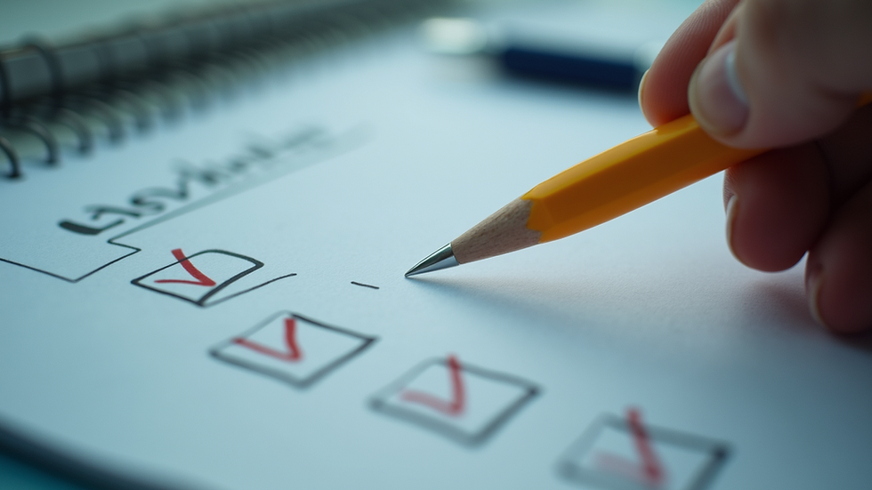 Eye level view of a checklist and clinical notes