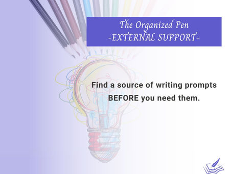 light bulb and colored pencils - The Organized Pen - external supportFind a source of writing prompts BEFORE you need them