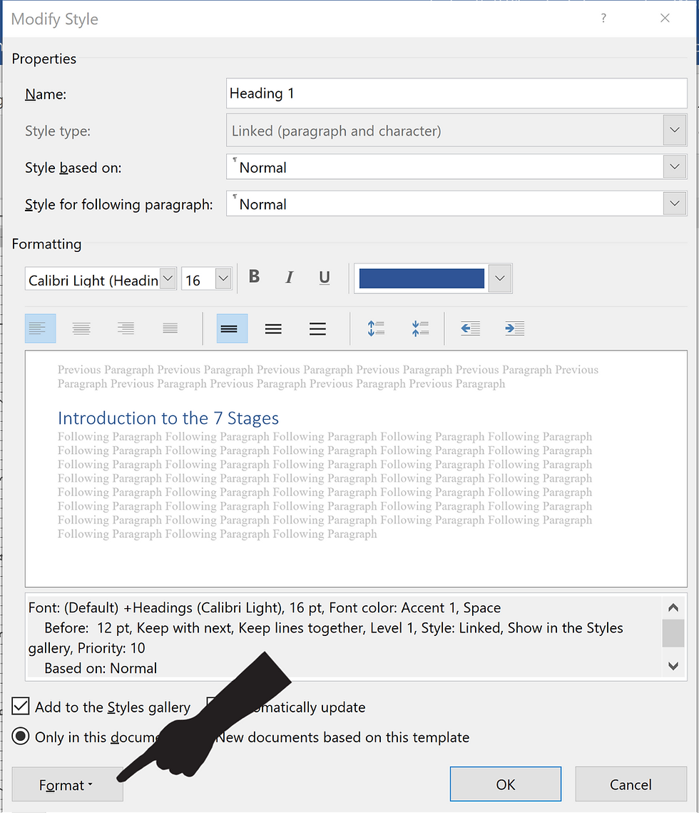 Modify Style dialog box - click on the Format button