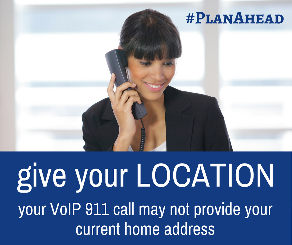if you have a VoIP phone give your location first if you make a 911 call - woman on the phone - #planahead