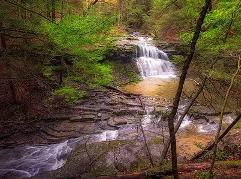Waterfall in the ravine at IBM Glen in fall. This is part of Gray's Creek.