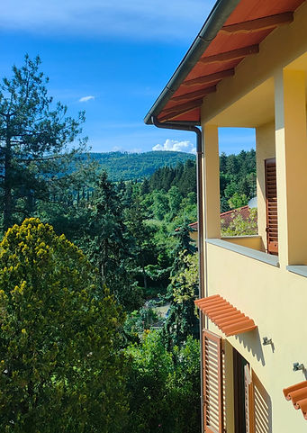 Foto della vista da Villa Castiglioni. Comlesso abitativo ristrutturato a Montorsoli, Firenze.