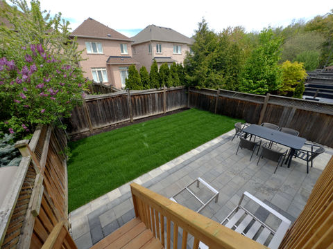 Backyard with new interlock, sod, and deck in York Region, including Thornhill, Vaughan, and other areas.