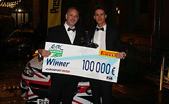 Kevin Furber presenting Chris Ingram with a cheque for 100000 euros