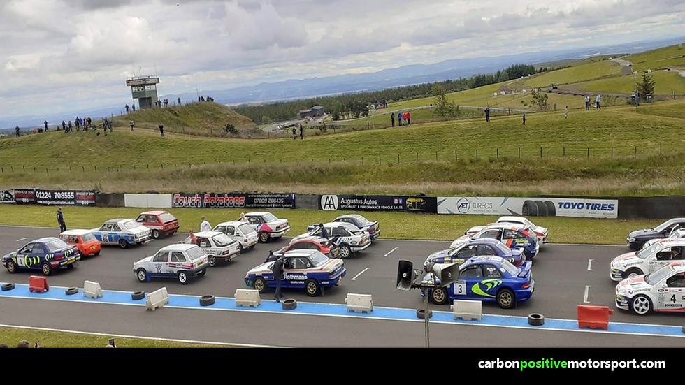 Rally cars lining up at Knockhill Circuit, Scotlands National Motorsport Centre, for the McRae Rally Challenge