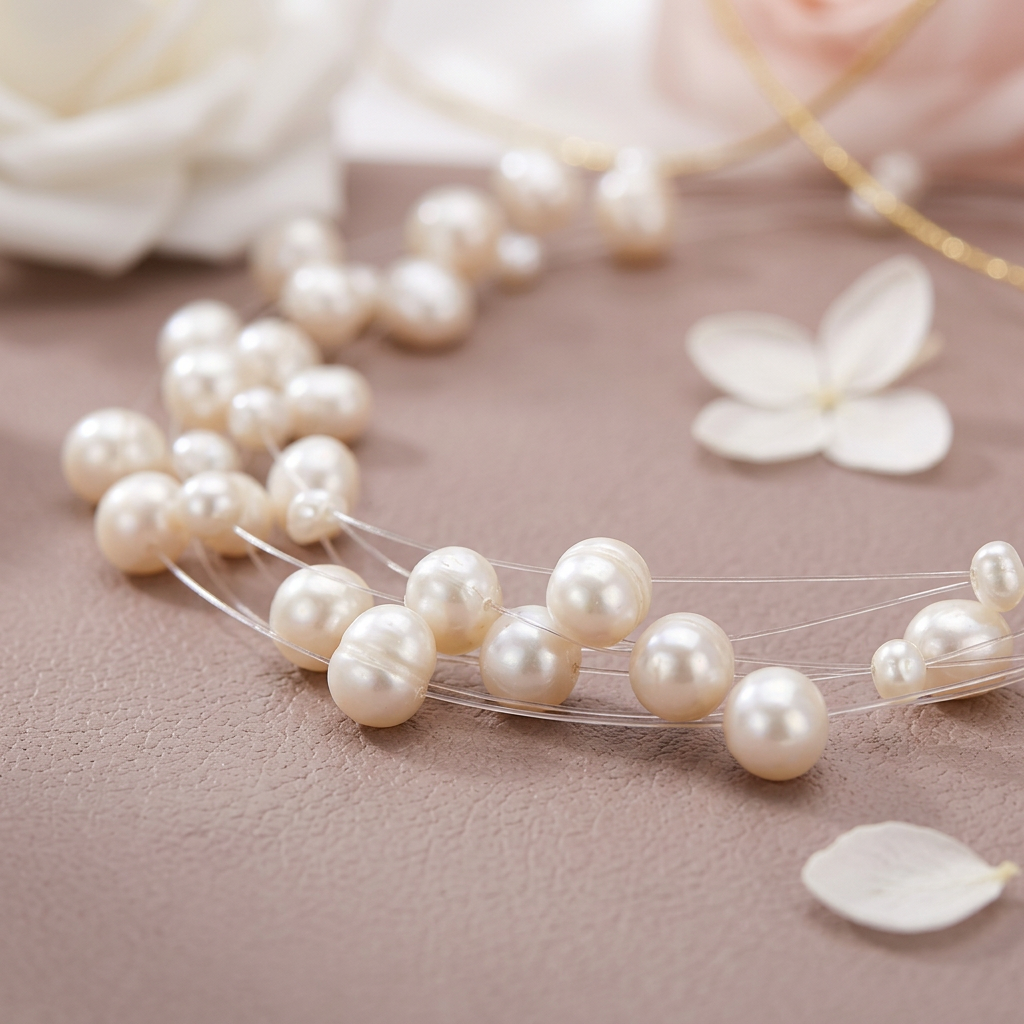 Celeste Pearl Layered Choker with floating white pearls
