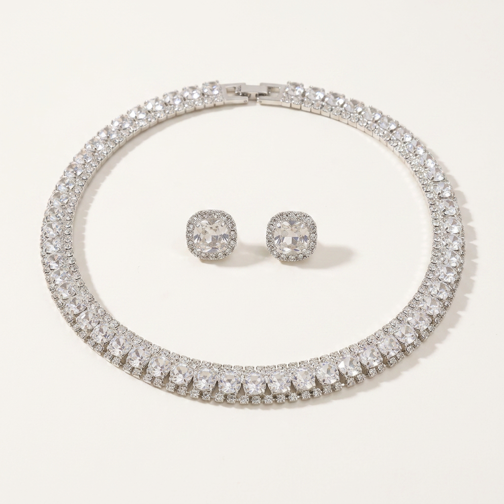 Celeste Crystal Necklace and matching stud earrings set
