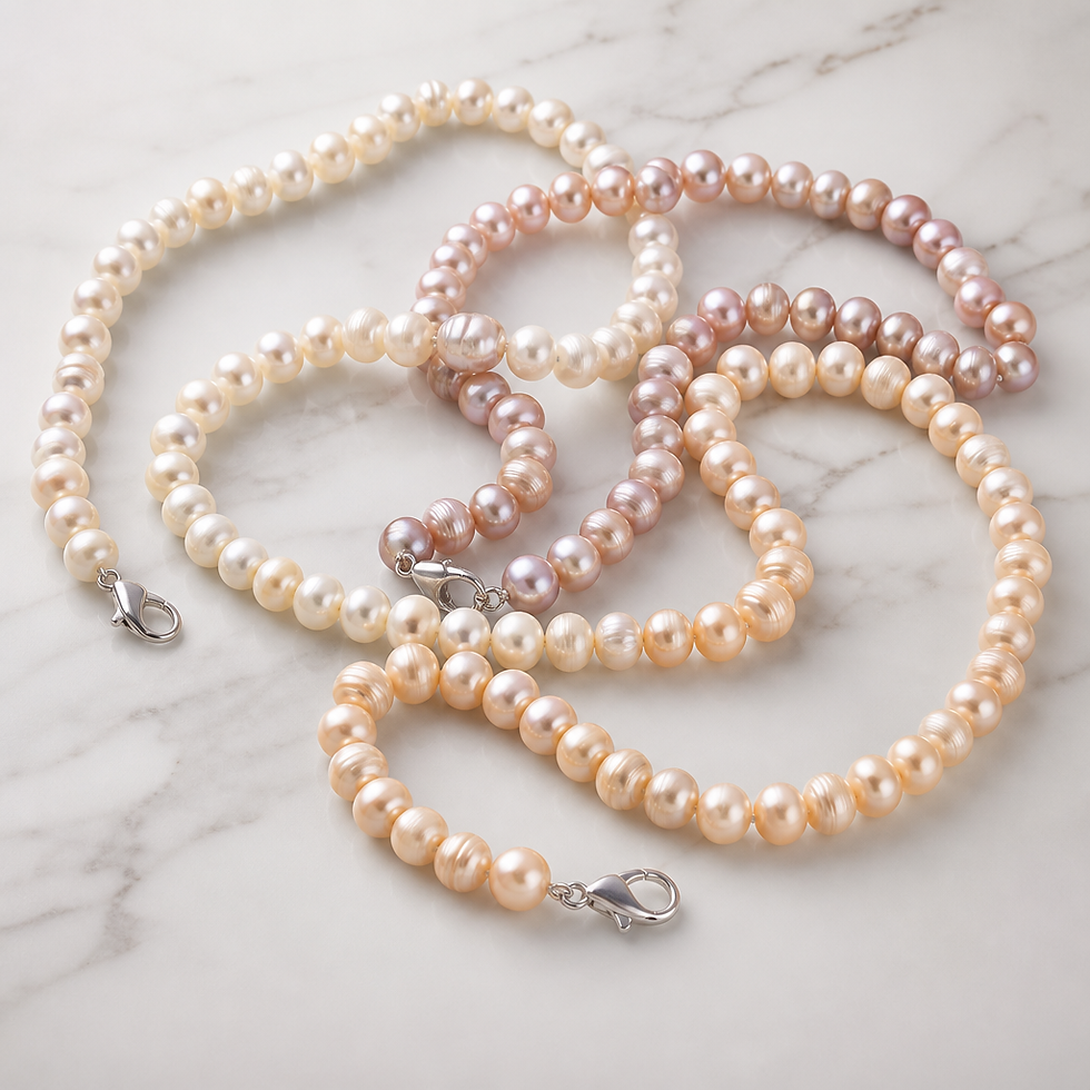 Elara Pearl Necklaces in white, pink, and cream hues.