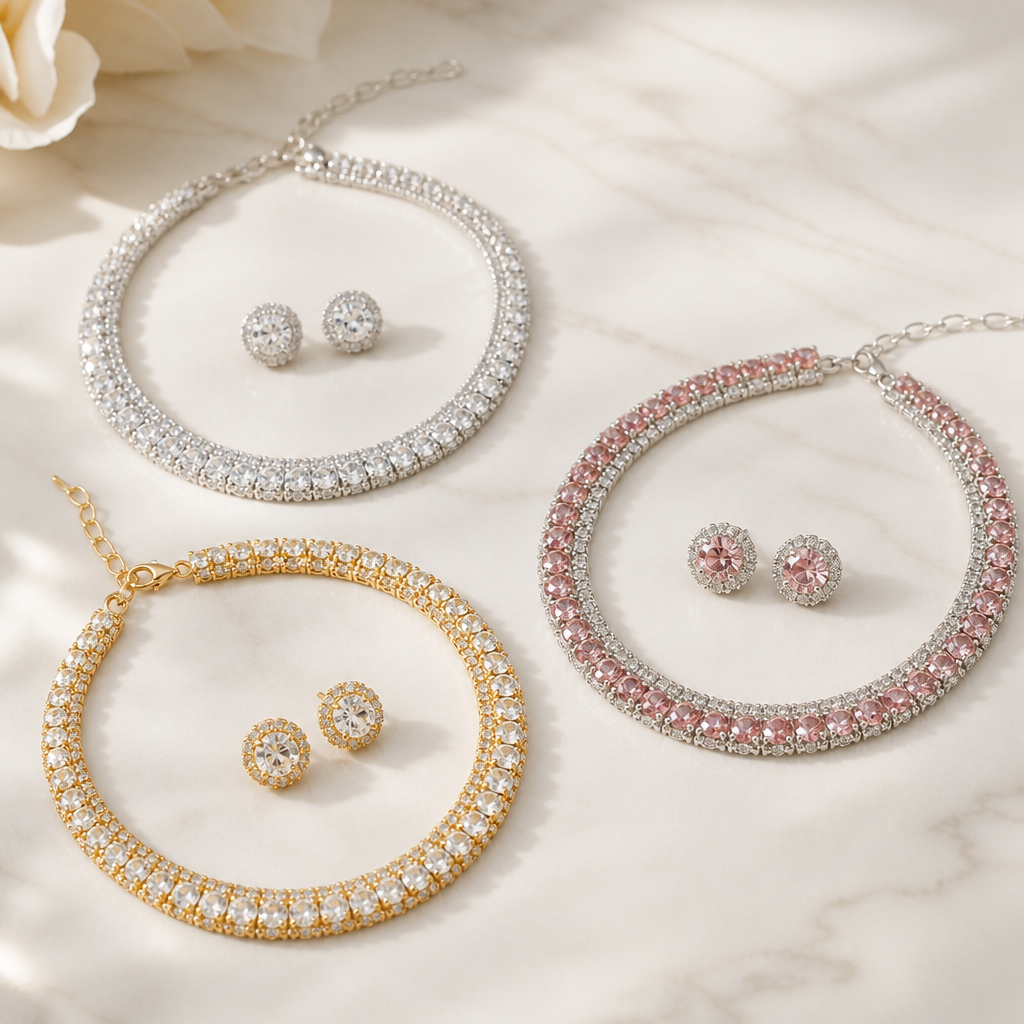 Celeste Crystal Necklace & Earring Set in three colors