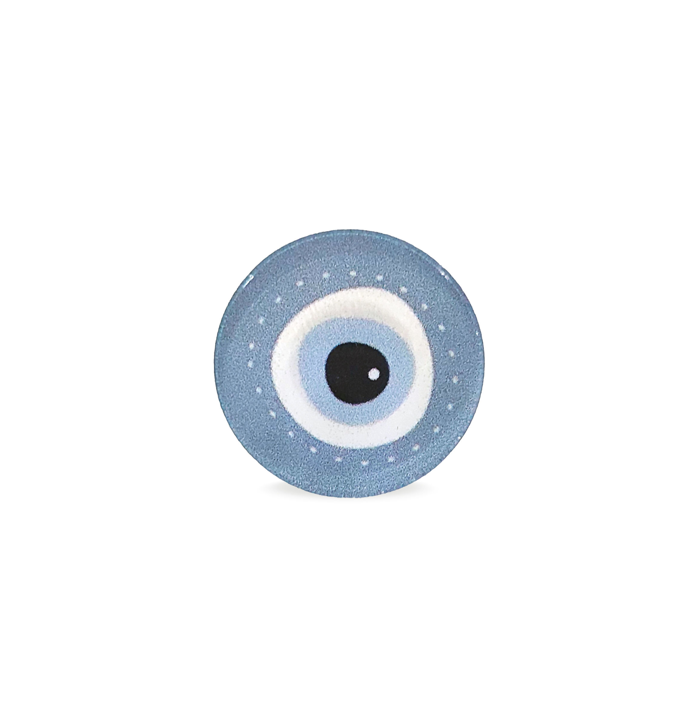 Δαχτυλίδι "Μάτι" με εκτύπωση υψηλής ανάλυσης σε πλέξιγκλας και ορειχάλκινη επιμεταλλωμένη ρυθμιζόμενη βάση.