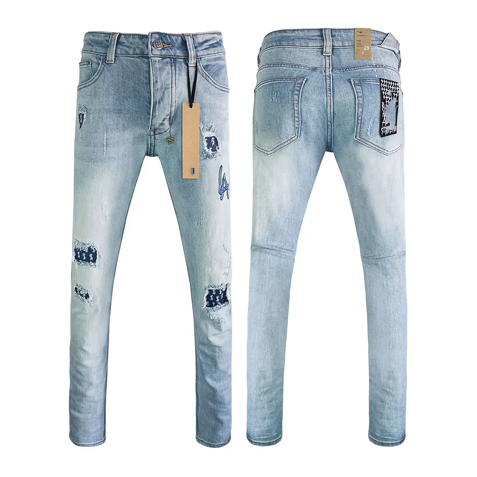 Thumbnail: High Quality Denim Jeans Straight Fit Classic Blue Casual Pants Men