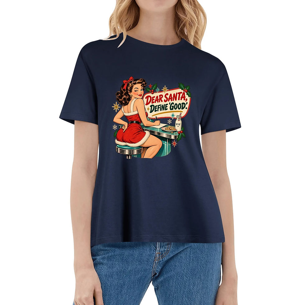 Thumbnail: DEAR SANTA DEFINE GOOD Women's Cotton Front & Back Printing T Shirt