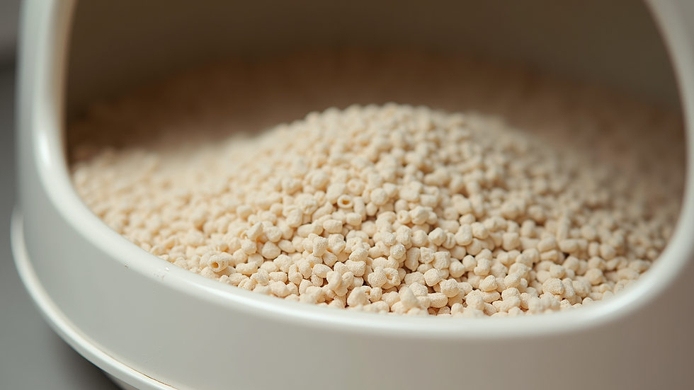 Close-up view of absorbent cat litter granules in a litter box