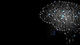 Circuit board brain; binary code: AI concept