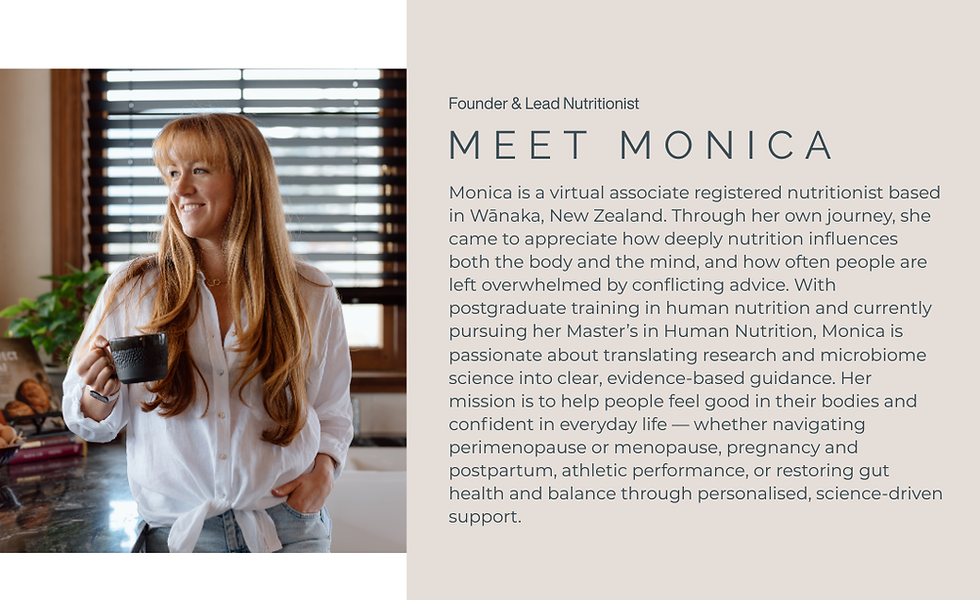 Monica Valle, associate registered nutritionist with postgraduate training in human nutrition and gut health.