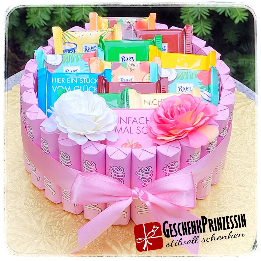 Yogurette Torte mit Mini-Rittersport & Blüten