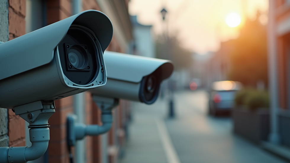 Close-up view of surveillance equipment set up outdoors