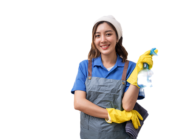 Portrait of Asian cleaning service woman worker working in the kitchen. Beautiful girl hou