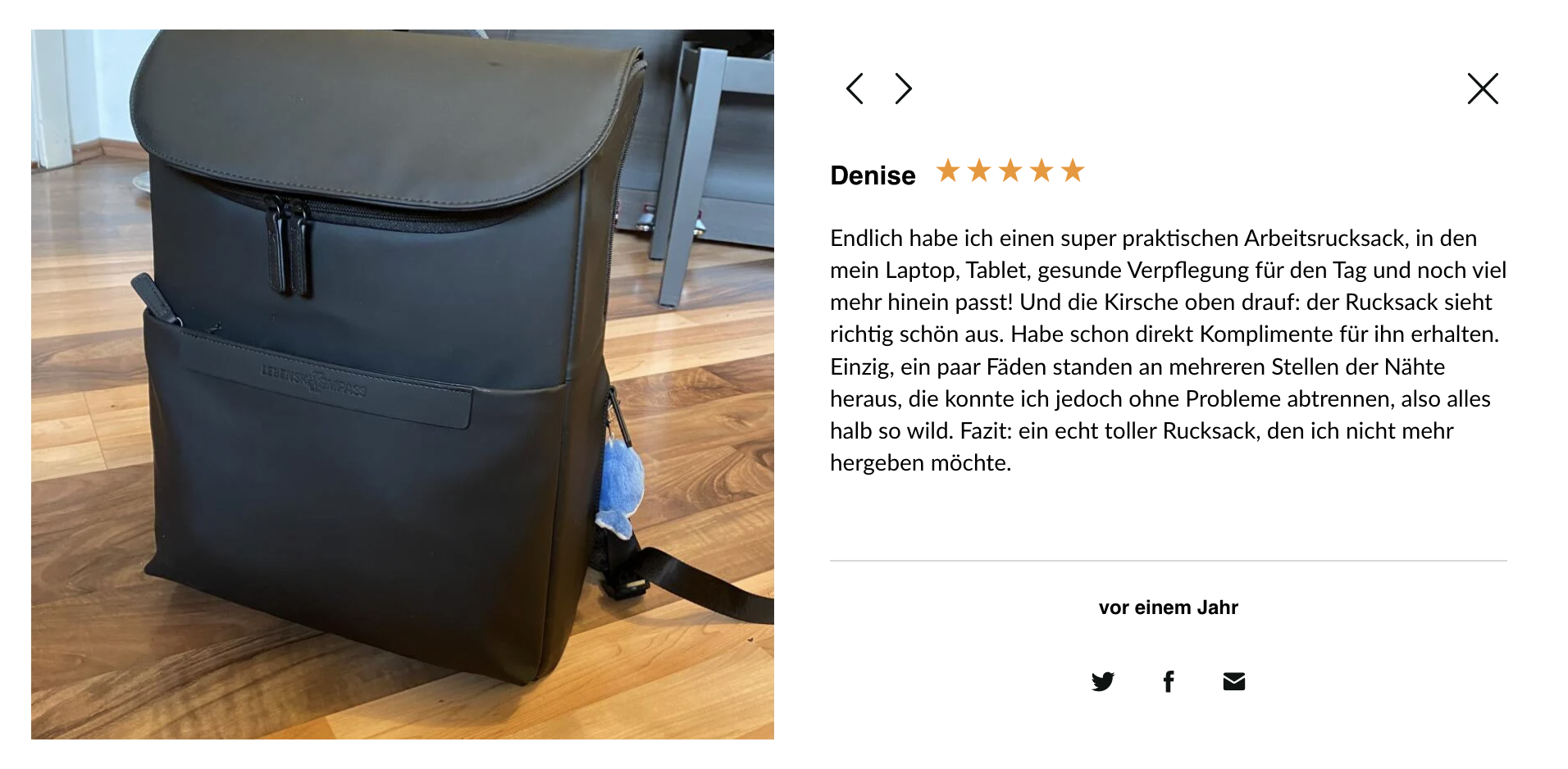Kundenbewertung zum Lebenskompass Everyday Backpack