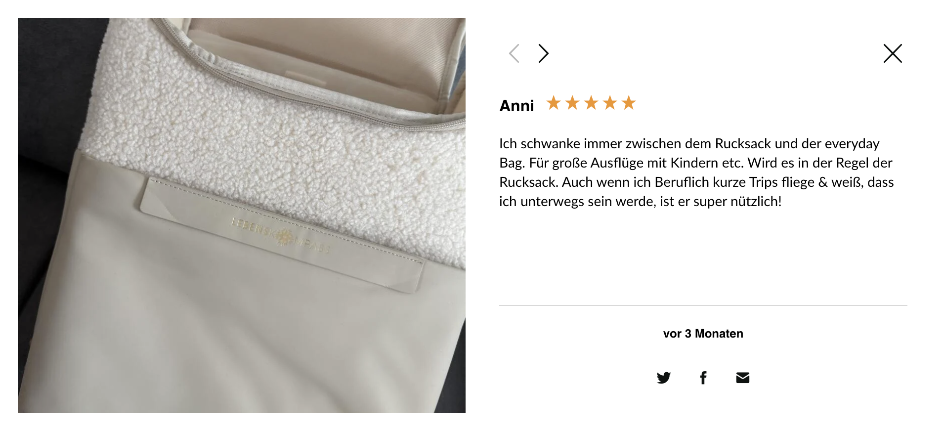 Kundenbewertung zum Lebenskompass Everyday Backpack
