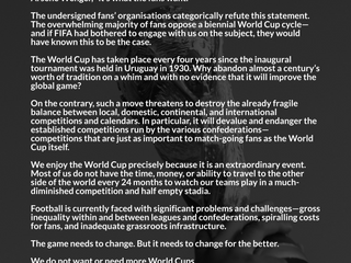 Fans Oppose 2 Year World Cup Cycle