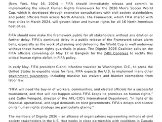 FIFA Must Publish Robust Human Rights Framework for 2026 World Cup