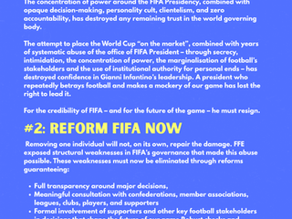 A GLOBAL COALITION OF FOOTBALL SUPPORTERS LAUNCHES A WORLDWIDE PETITION CALLING FOR GIANNI INFANTINO TO RESIGN AND FOR FUNDAMENTAL FIFA REFORM