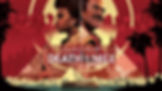 Stylized poster with two main characters in profile, surrounded by supporting figures. Text: "Agatha Christie's Death on the Nile." Red, gold hues.
