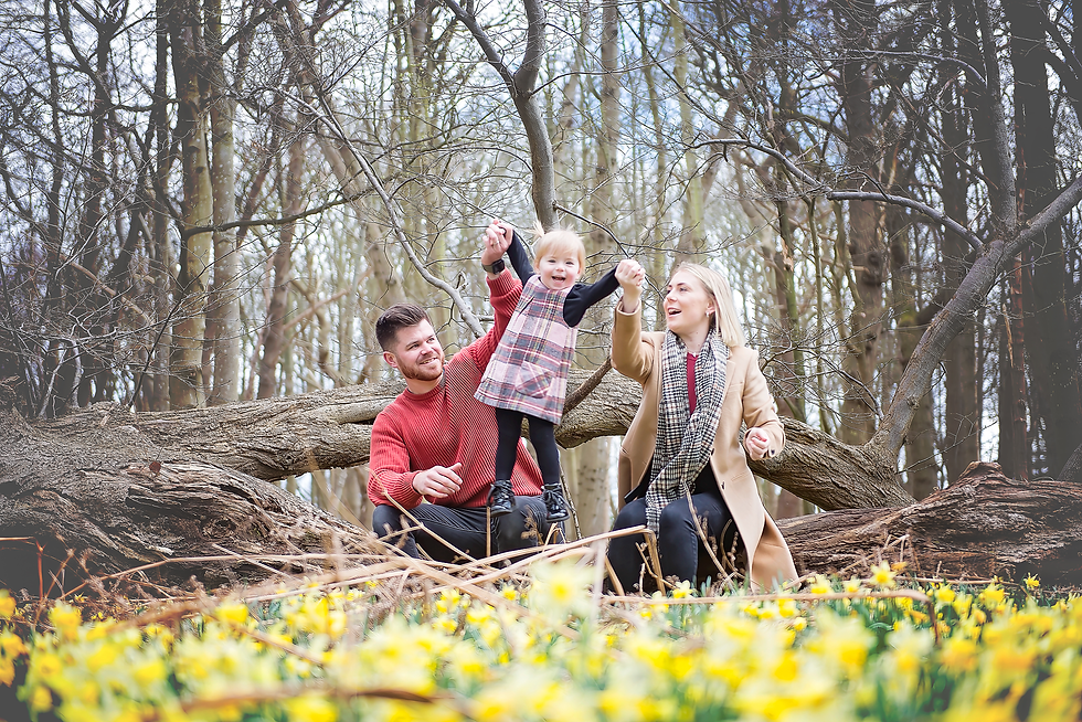 beautiful family in daffodil woodland lowestoft family photographer