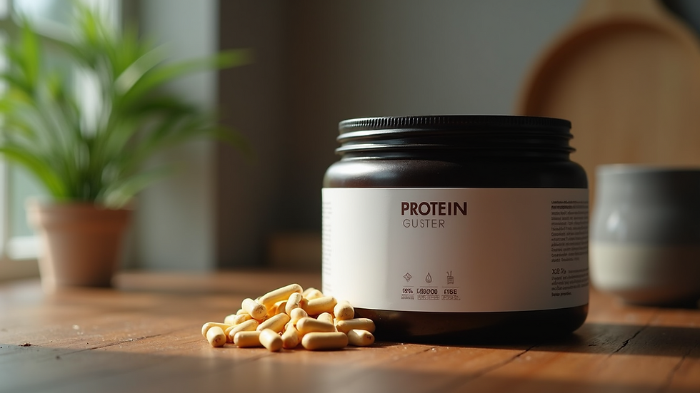 Close-up view of a high-quality protein supplement container