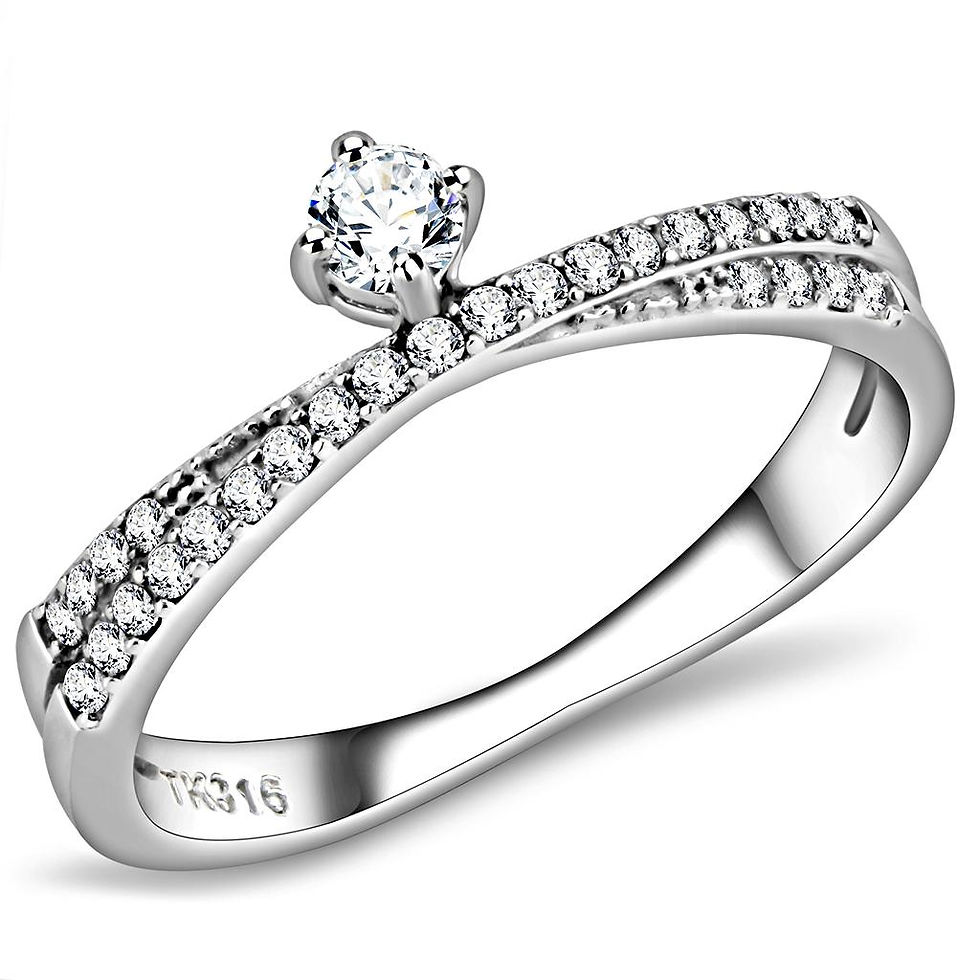 DA153 High Polished (No Plating) Stainless Steel Ring With AAA Grade CZ in Clear