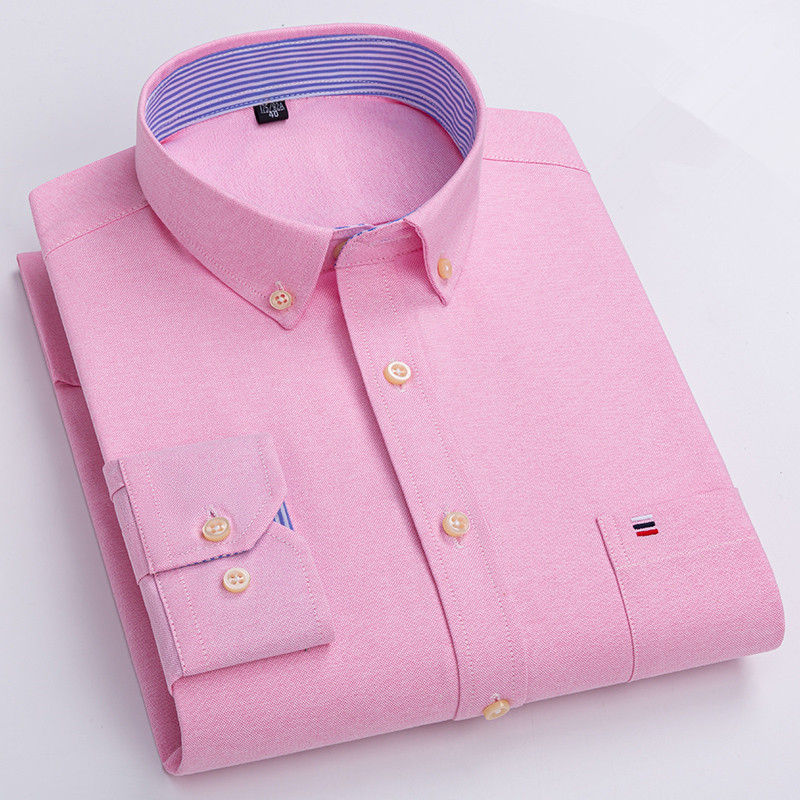 Miniatura: Men's 100% Cotton Shirt Long Sleeve Plaid Oxford Casual Solid Color Print Regula