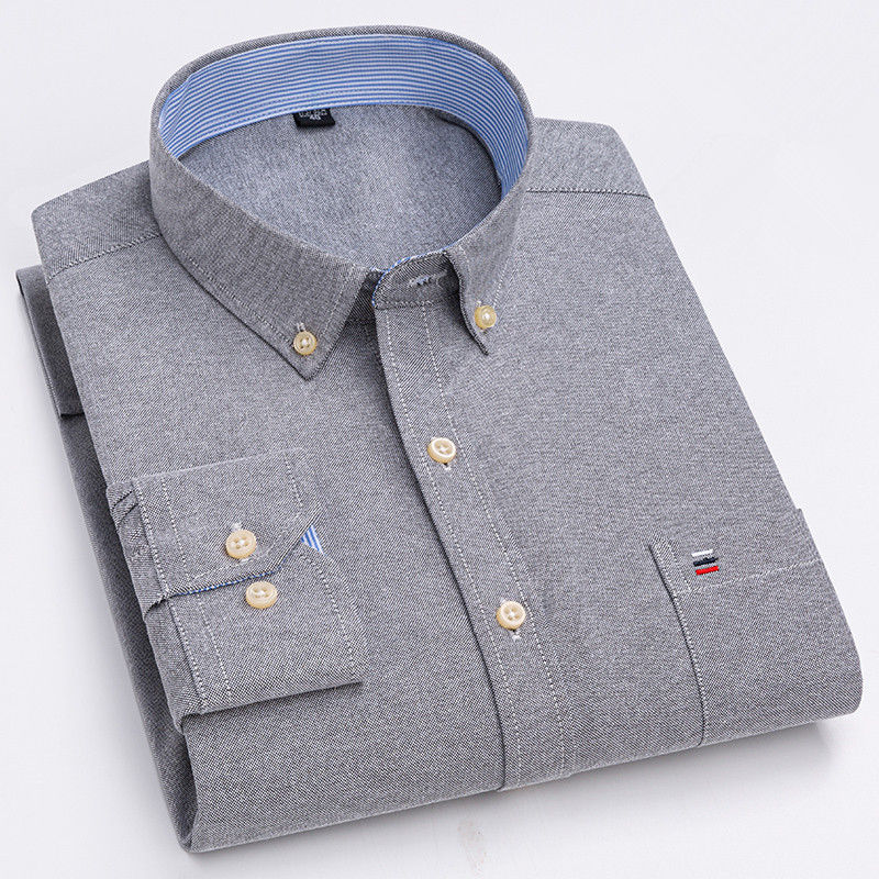 Miniatura: Men's 100% Cotton Shirt Long Sleeve Plaid Oxford Casual Solid Color Print Regula