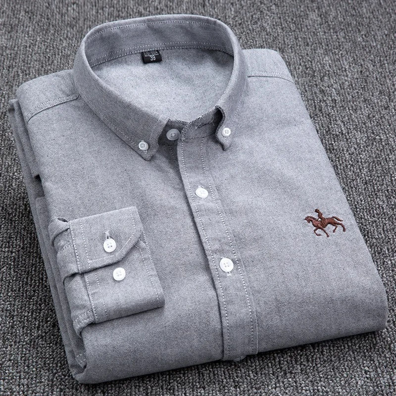 Miniatura: New Oxford Cloth Men's Casual Shirt Long Sleeve Embroidery 100% Pure Cotton Comf