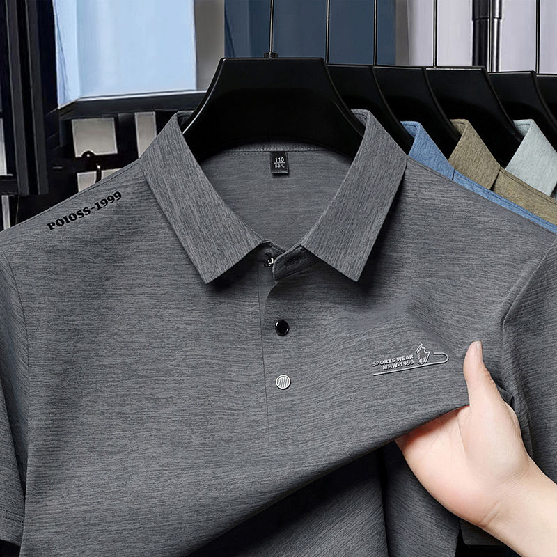 Miniatura: Mens Fashion Polo Shirt Short Sleeve Modern Waffle Texture Slim Fit Stylish Desi