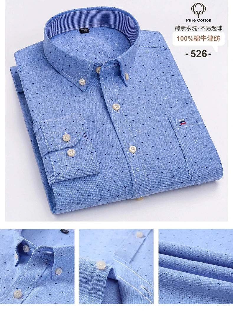 Miniatura: 100% Cotton Oxford Men's Shirts Long Sleeves Plaid Soft Regular Fit Formal Dress