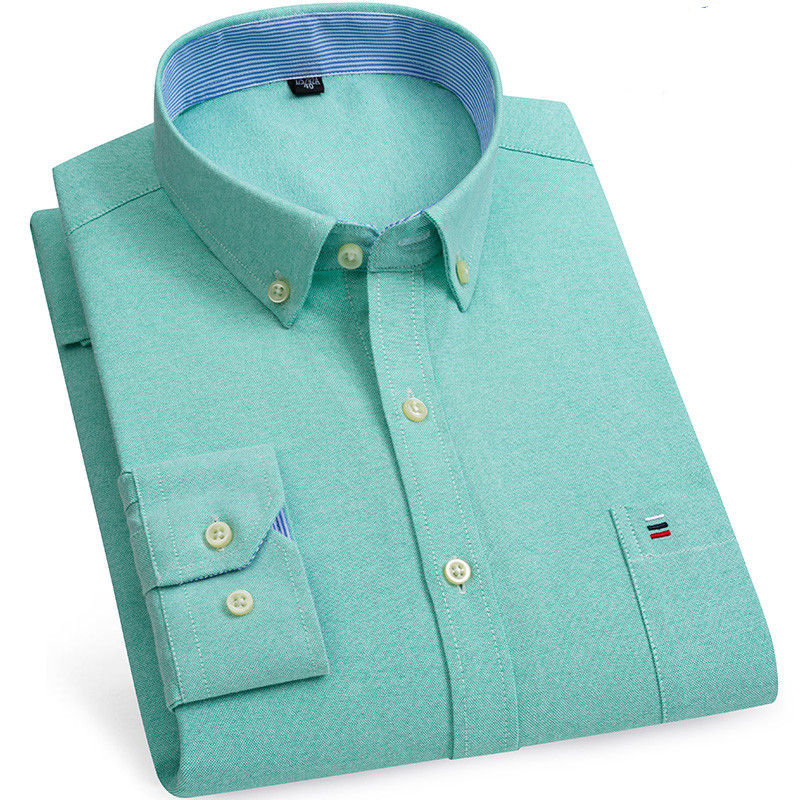 Miniatura: Men's 100% Cotton Shirt Long Sleeve Plaid Oxford Casual Solid Color Print Regula