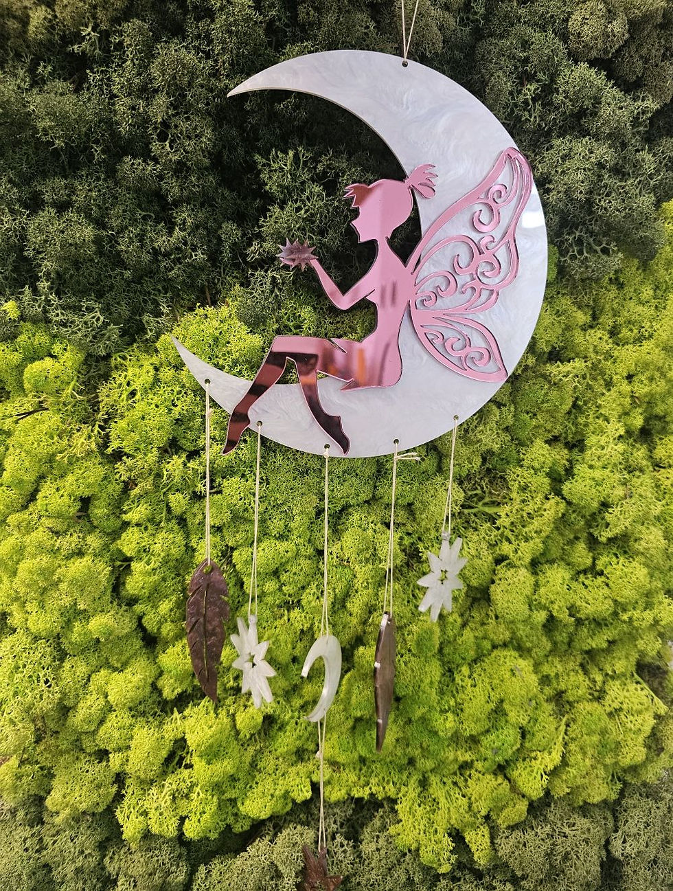 "Acrylic fairy dreamcatcher, moon wall art, nursery decor, metal wall hanging"
